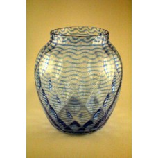 Whitefriars Blue Threaded Vase With Golf Ball Pattern - Powell